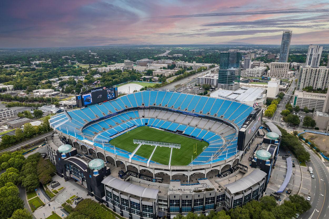 Aerial view of Bank of America Stadium, home of the Carolina