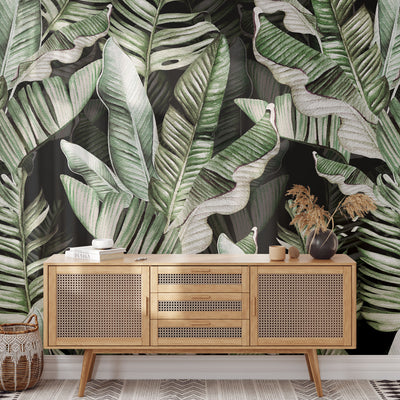 Tropical Watercolor Banana Leaves Wall Mural