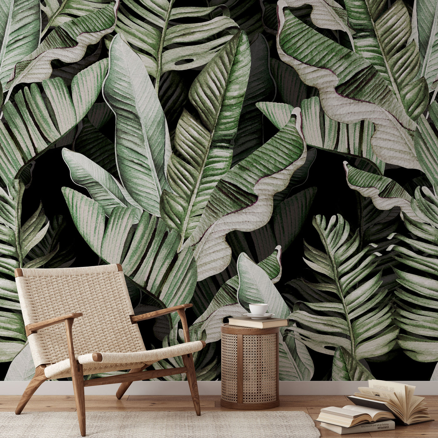 Tropical Watercolor Banana Leaves Wall Mural