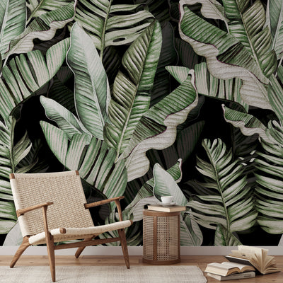 Tropical Watercolor Banana Leaves Wall Mural