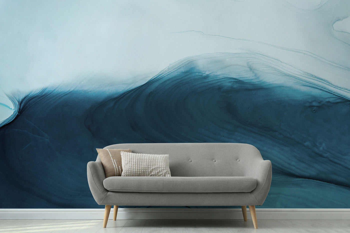 Abstract Blue Ink Swirl Wall Mural