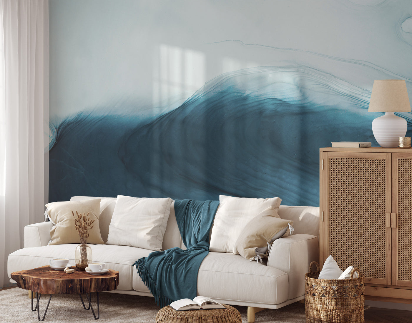 Abstract Blue Ink Swirl Wall Mural