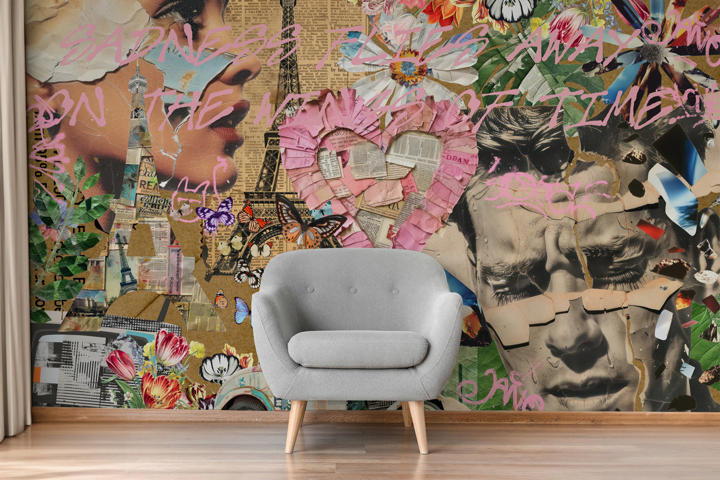 Collage Retro Grunge Heartbreak Wall Mural