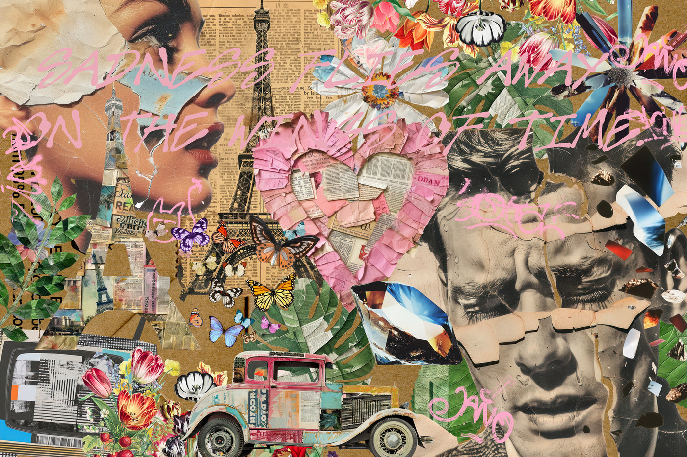 Collage Retro Grunge Heartbreak Wall Mural