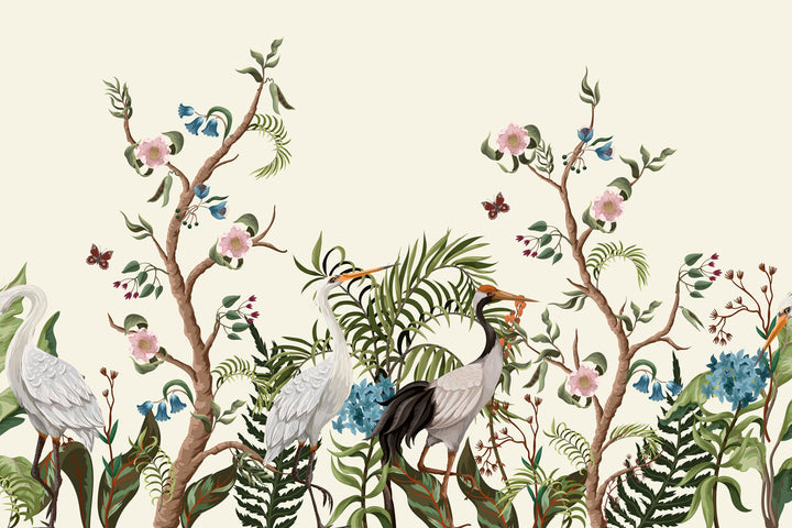 Blue Chinoiserie Backdrops, Colorful Birds Fabric offers Backdrop, Wildlife Custom Banner, Decorative Photography Wall, Vintage Style Photography