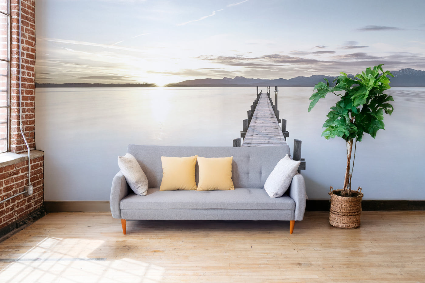 Panorama Serene Lakeside Dock Wall Mural