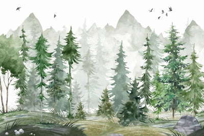 Watercolor Mountains & Forest Wall Mural