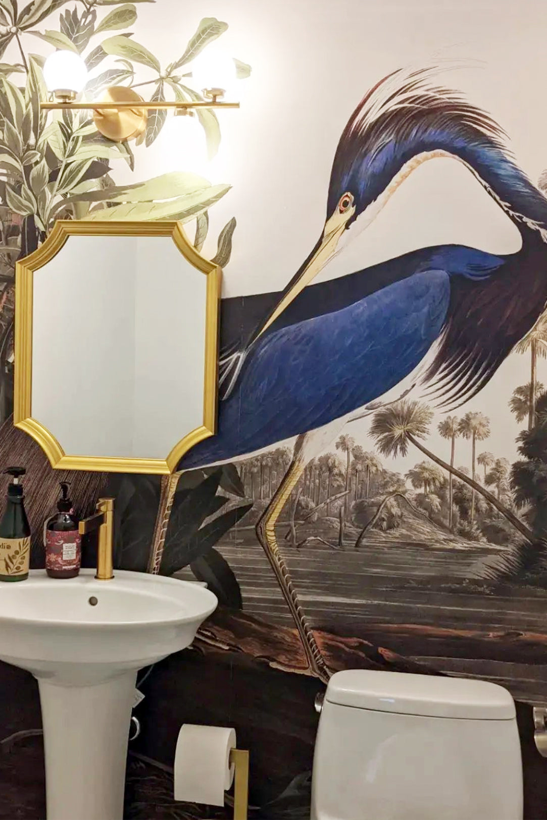 custom vintage birds of america Wall mural in a bathroom