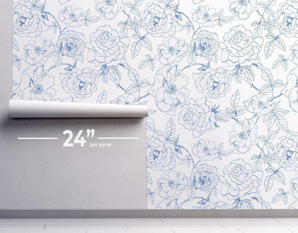 Blue Floral Toile Wallpaper #016 - Removable Wallpaper - Eazywallz