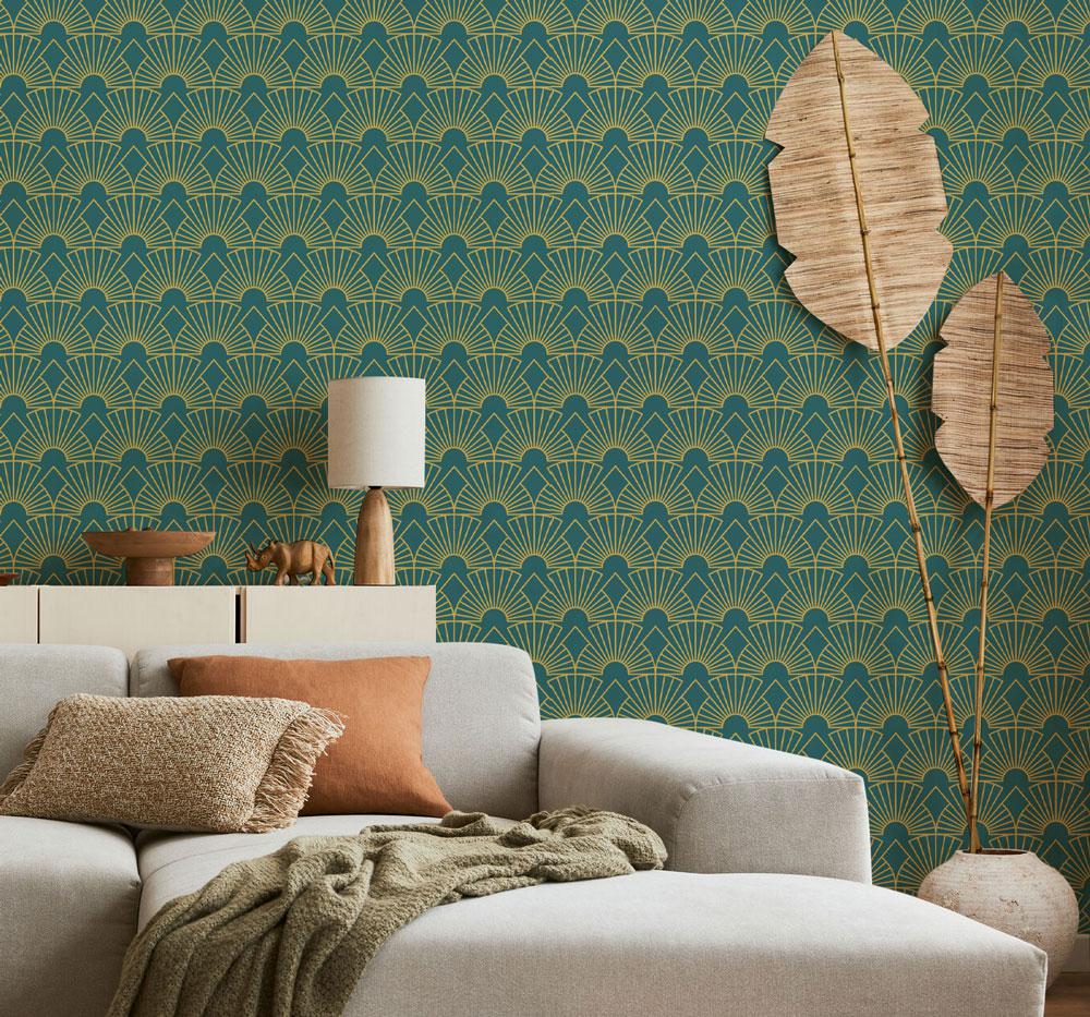 Luxury Deco Green Wallpaper Sample  Keeler  Sidaway
