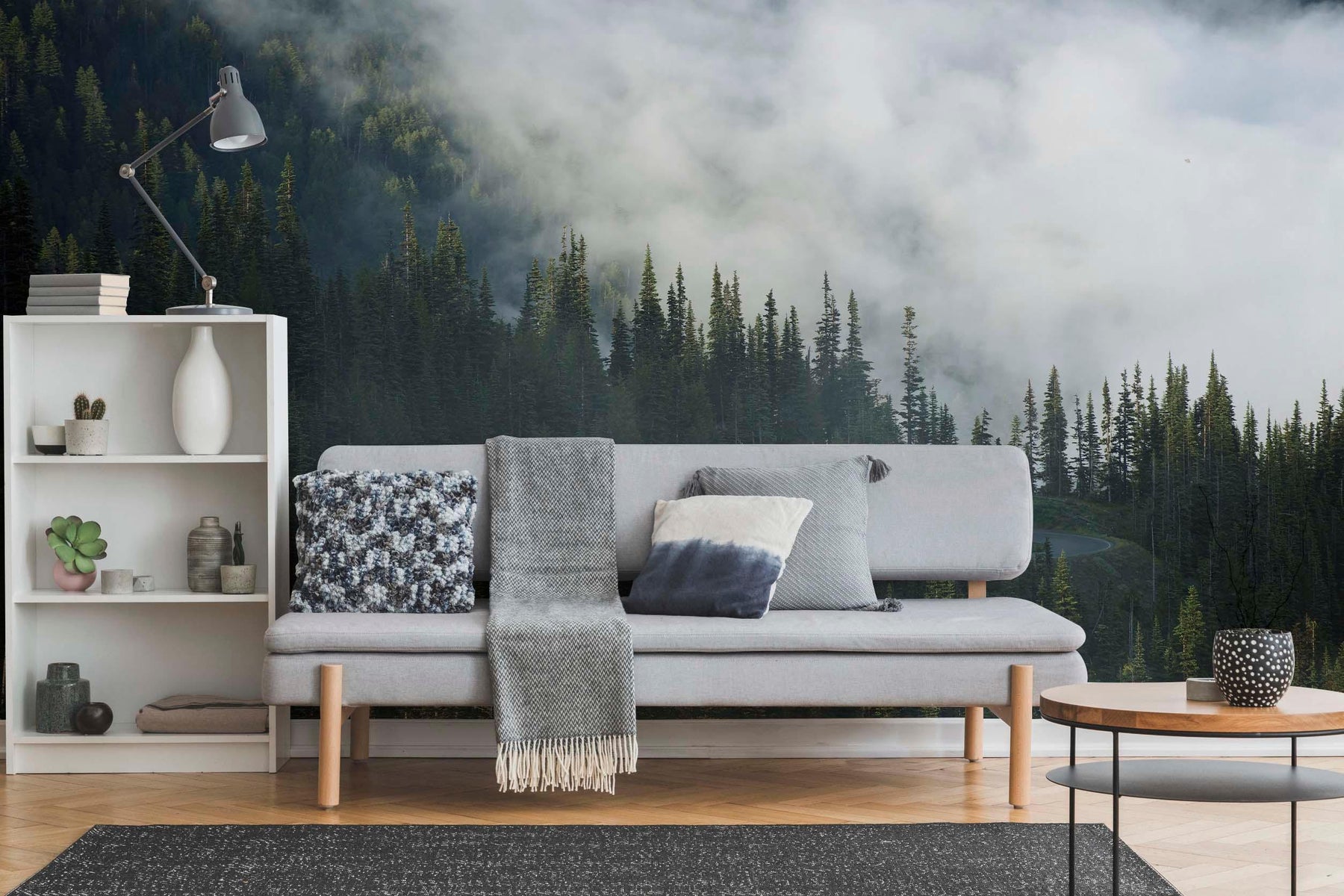 Mountain Clouds Mural Wallpaper | Forest Wallpaper | Eazywallz